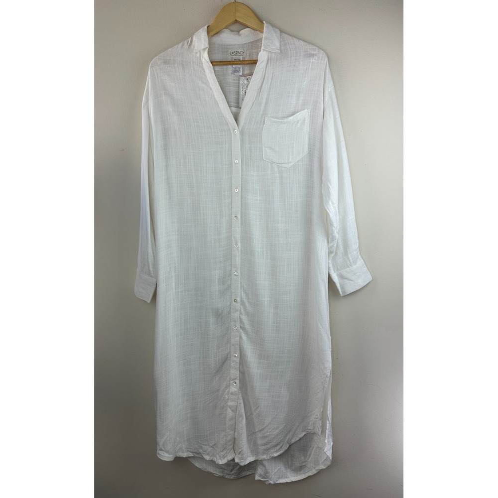 L*SPACE Barcelona Dress White Shirt Dress Coverup Button Up Pocket XS/S *No Belt - Picture 2 of 10